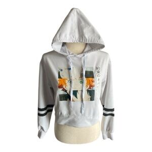 FANCY QUBE-WOMENS SIZE SMALL-WHITE CROPPED ANIME TOP